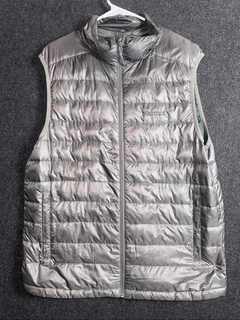 Marmot Mens 700 Fill Down Puffer Vest Gray Quilted Full Zip Size Large